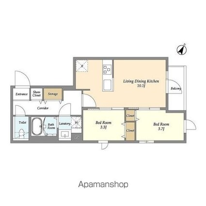 グランカーサ千駄木[2LDK/43.79m2]の間取図