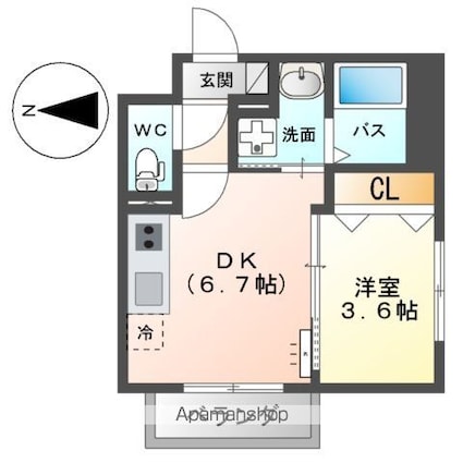 フォルマ日宇那[1DK/27.58m2]の間取図