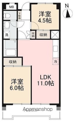 香川県高松市上福岡町[2LDK/55m2]の間取図