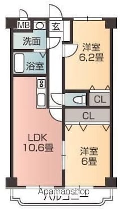 ユーミーＫＡＷＡＫＵＢＯ[2LDK/54.15m2]の間取図