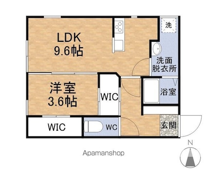 インテグラル北四ツ居[1LDK/38.57m2]の間取図