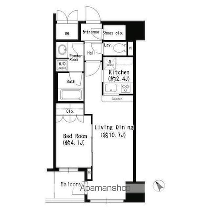 エスティメゾン四谷坂町[1LDK/41.49m2]の間取図