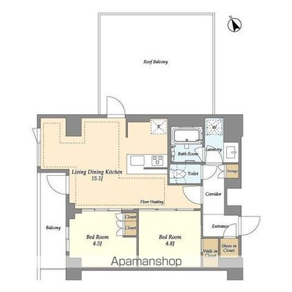 オアーゼ日暮里レジデンス[2LDK/56.52m2]の間取図