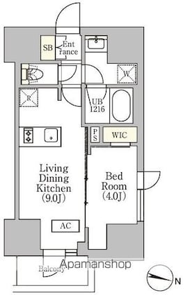 イプセ渋谷本町[1LDK/33.32m2]の間取図