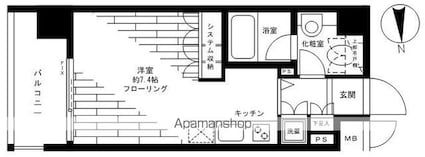 ヴィルラフィーネ東新宿[1R/25.76m2]の間取図