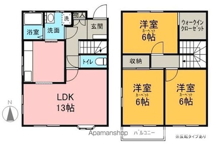 ファミール石芝（メゾネット）[3LDK/77.76m2]の間取図