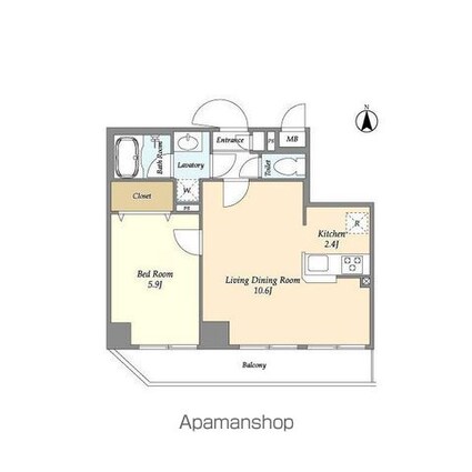 アルファコート下赤塚[1LDK/41.39m2]の間取図