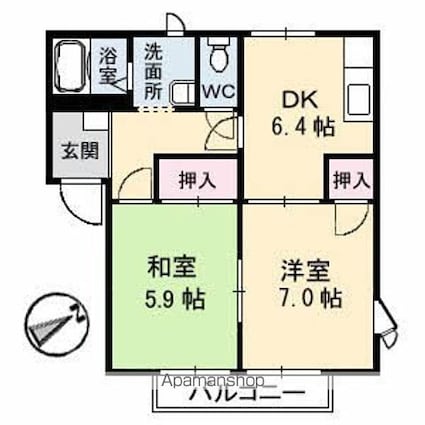 フレグランスまほろば　Ａ棟[2DK/47.28m2]の間取図