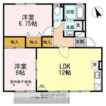 ハイカムール沢村[2LDK/55.47m2]の間取図