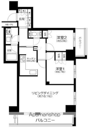 ザ・パークハウス　新宿タワー[2LDK/72.51m2]の間取図