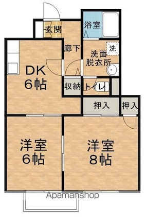 長野県安曇野市三郷明盛[2DK/49.1m2]の間取図