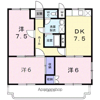 サウスヴィレッジ関谷[3DK/64.98m2]の間取図