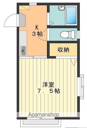 メゾンドソレイユ[1K/22.75m2]の間取図