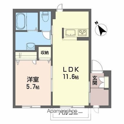 アップルヒルズＣ[1LDK/43.01m2]の間取図