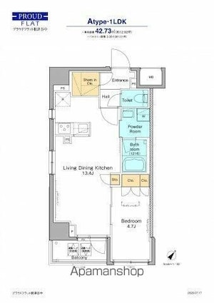 プラウドフラット根津谷中[1LDK/42.73m2]の間取図