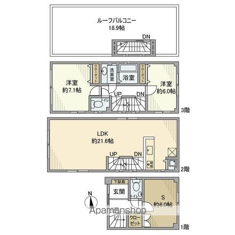 山手線 恵比寿駅 徒歩9分 3階建 築24年の間取り写真