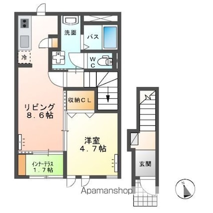 プラージュ[1LDK/42.34m2]の間取図