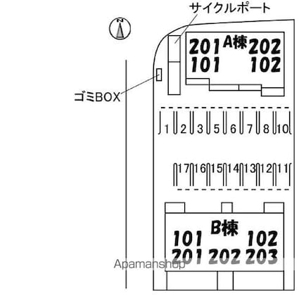 アルフラット椿　Ｂ棟[2LDK/66.32m2]の配置図