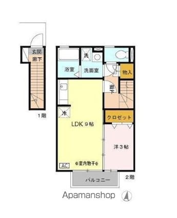 ヴィラージュ[1LDK/36m2]の間取図