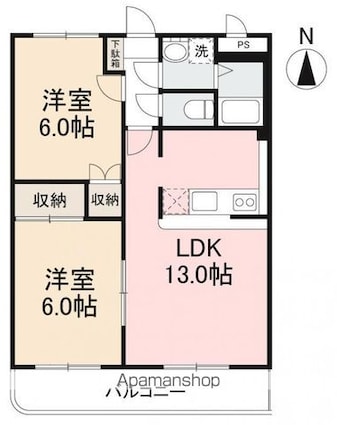 ヌーベルバーグⅠ・Ⅱ[2LDK/56.85m2]の間取図