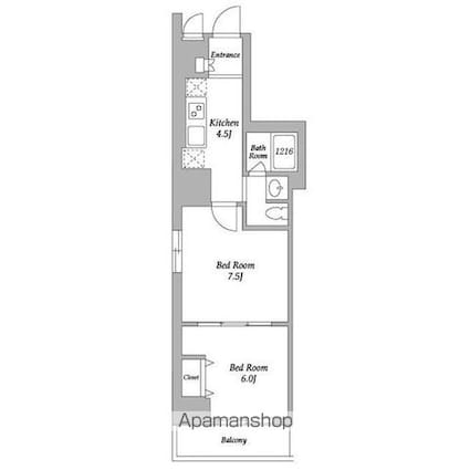エスティメゾン東新宿[2K/39.91m2]の間取図