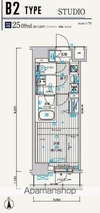 メインステージ元浅草Ⅲ[1K/25.09m2]の間取図