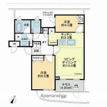 ロイヤルシーズン新宿柏木[2LDK/54.71m2]の間取図