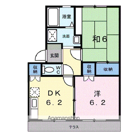 フルリール宮太夫Ａ[2DK/44.3m2]の間取図