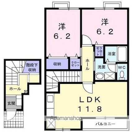 パラシオ百石[2LDK/64.43m2]の間取図