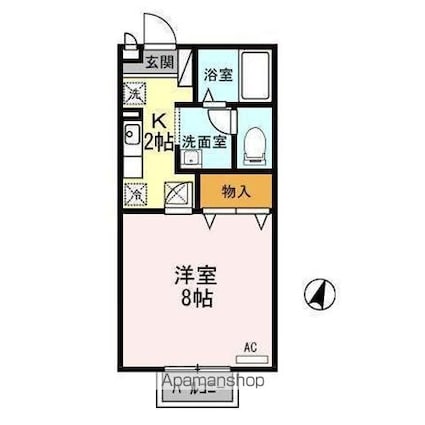 セジュール山田　Ｃ[1K/26.45m2]の間取図