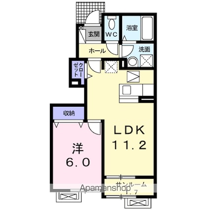 福井県坂井市春江町江留上新町[1LDK/44.06m2]の間取図