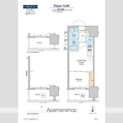 プラウドフラット錦糸町ウエスト[1DK/33.3m2]の間取図