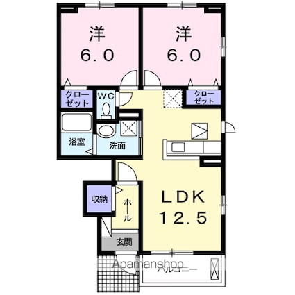 フェリスルミエール[2LDK/55.23m2]の間取図