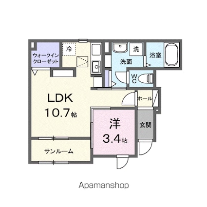 カーサフィオーレ一番館[1LDK/40.43m2]の間取図