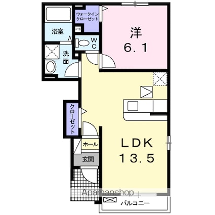 チャーフル・Ⅰ[1LDK/44.7m2]の間取図