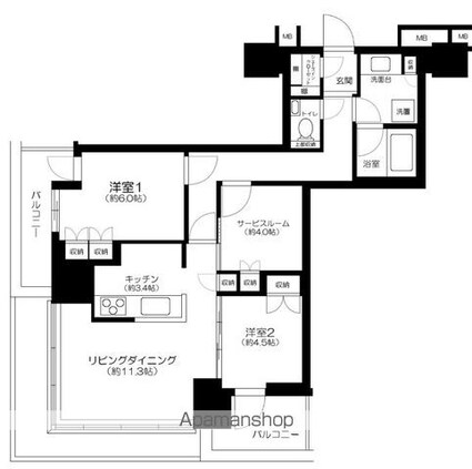 東京都台東区西浅草３丁目[2LDK/72.58m2]の間取図