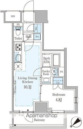 ルビア赤坂[1LDK/37.65m2]の間取図