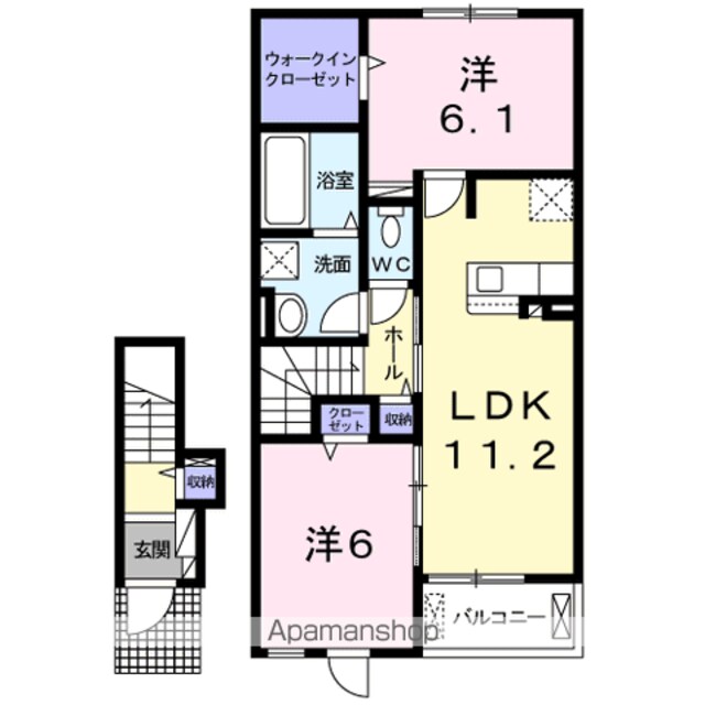 ル・ベリエ[2LDK/59.09m2]の間取図