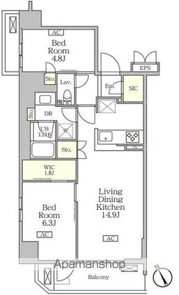 リーフシティ市川　ザ・レジデンス[2LDK/61.02m2]の間取図