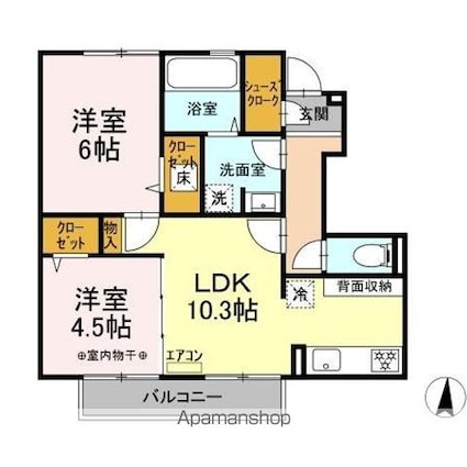 ムーンリバー　Ｂ棟[2LDK/53.06m2]の間取図