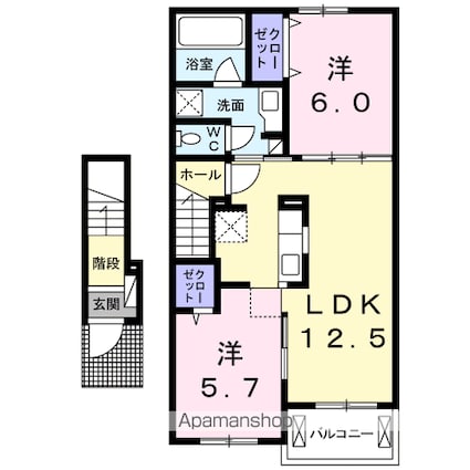 ヴィオーラ御園[2LDK/57.93m2]の間取図