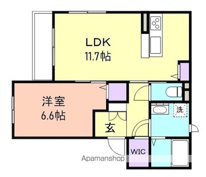 ロイヤルヒルズ三番丁[1LDK/46.66m2]の間取図