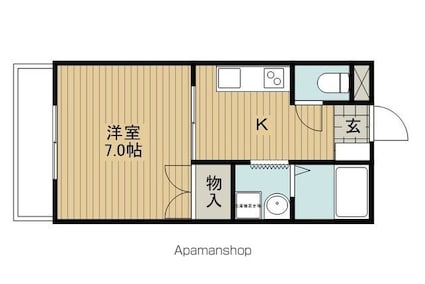 パルファムＢ棟[1K/26.49m2]の間取図