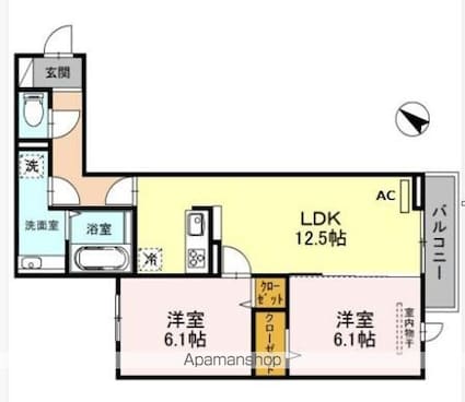 東京都世田谷区桜上水１丁目[2LDK/58.59m2]の間取図