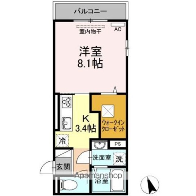 ロワジール[1K/32.1m2]の間取図