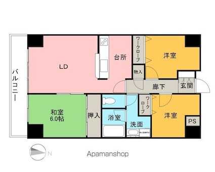スカイコート上杉[3LDK/68.86m2]の間取図