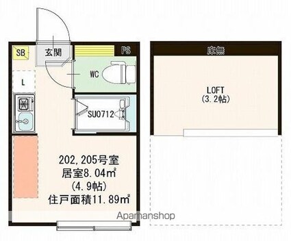 ハーモニーテラス向島Ⅱ[1R/11.89m2]の間取図