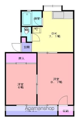 ハイツタカノ[2DK/44.71m2]の間取図
