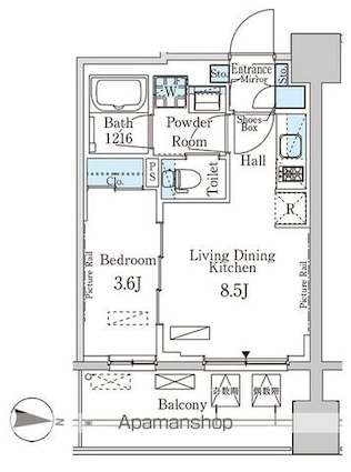 パークアクシス神楽坂・早稲田通り[1LDK/30.06m2]の間取図