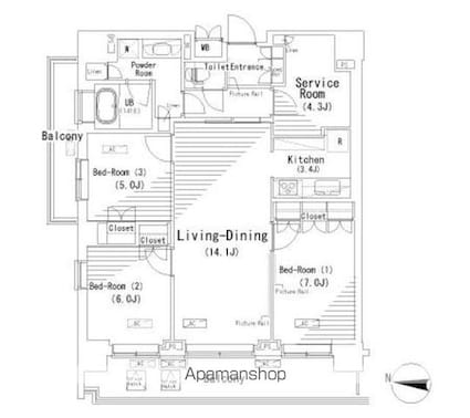 パークアクシス辰巳ステージ[3LDK/86.05m2]の間取図